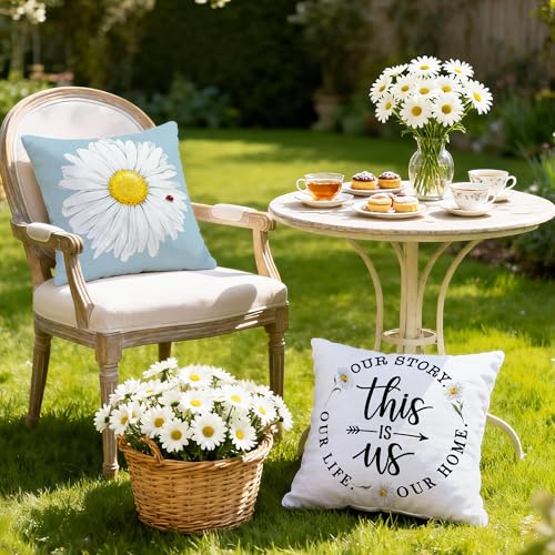 Hexagram Blue Throw Pillow Covers 18x18 - Set of 4 for Outdoor Use