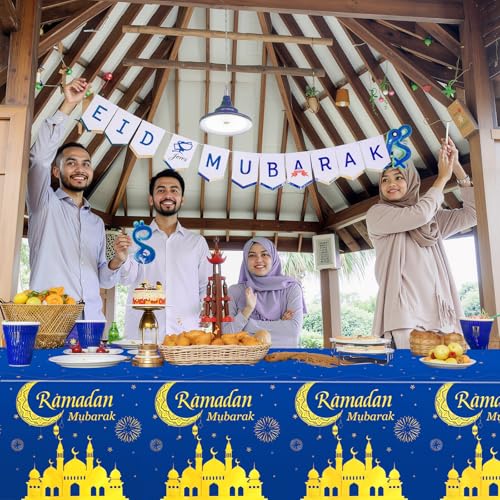 Ramadan Mubarak Table Covers - 2 Pack Disposable Plastic Tablecloths 54" x 108"
