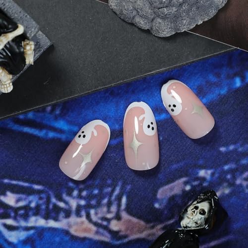 Halloween Press on Nails Short Almond Fake Acrylic Nail Kit with Glue