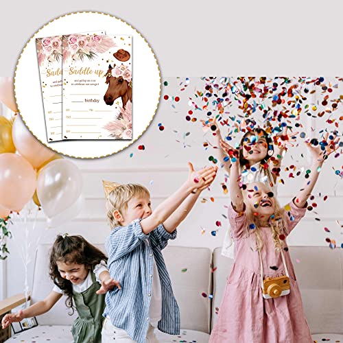Horse Birthday Invitations with Envelopes - 20 Pack Cowgirl Design