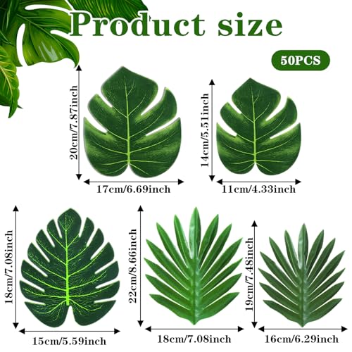 Artificial Tropical Palm Leaves Set - 50 Faux Monstera & Jungle Foliage for Decor