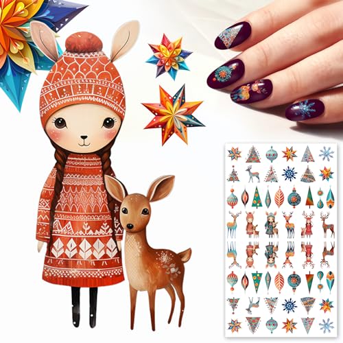 Flonz Vintage Christmas Deer Nail Stickers Decals 5 Sheets