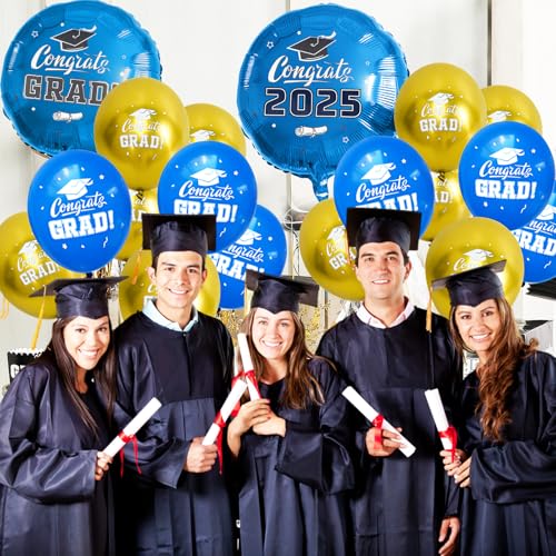 LERCTH 2025 Graduation Balloons Set Blue & Gold Foil and Latex