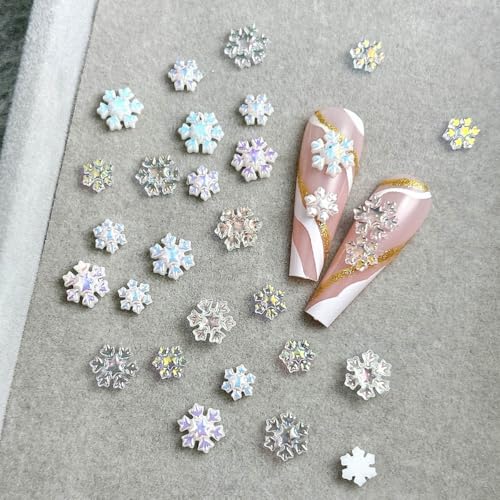 100Pcs Christmas Snowflake Nail Charms 3D Resin Rhinestones