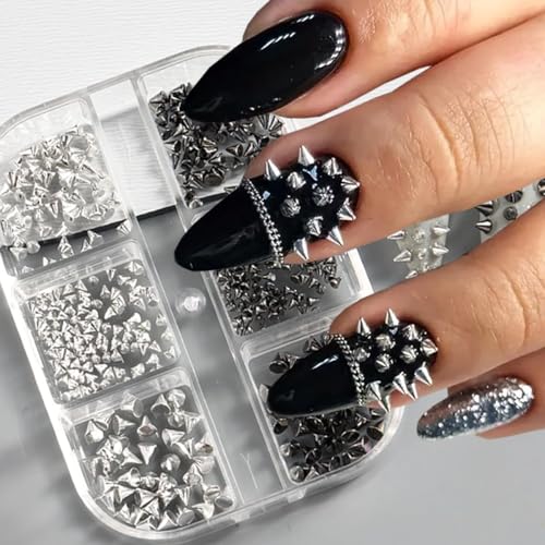 Punk Bullet Rivet Nail Charms 3D Cone Metal Studs for DIY Nail Art