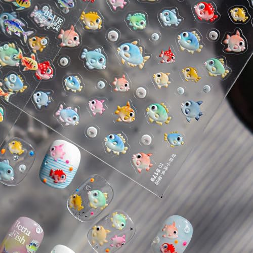 5D Colorful Small Fish Nail Stickers Self-Adhesive Bubble Decals