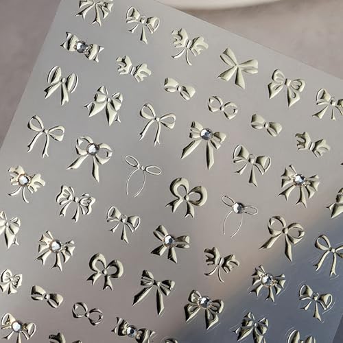 5D Embossed Gold Bow Nail Stickers Self-Adhesive Ribbon Decals