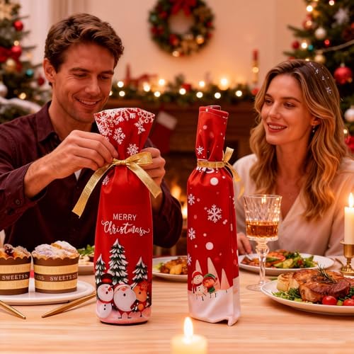 Yahpetes Christmas Wine Bottle Bags - 2 Pack Santa & Snowman