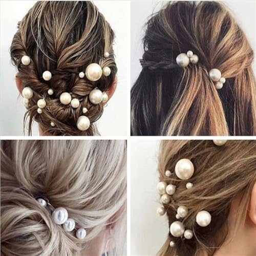 Wedding Pearl Hair Pins 18-Piece Silver U Shaped Flower Hair Clips for Brides