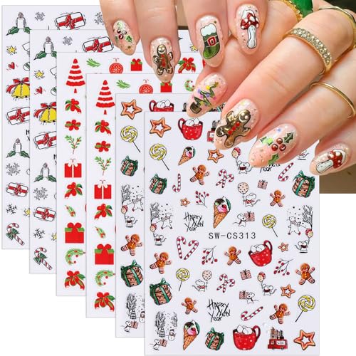 TANYOOTO Christmas Nail Art Stickers 6 Sheets Winter Holiday Decals