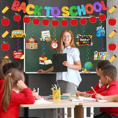 Back to School Decorations Banner with Apple Pencil Garland