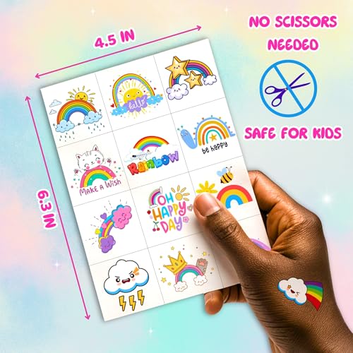 96 PCS Rainbow Temporary Tattoos for Kids, Waterproof Fake Tattoos