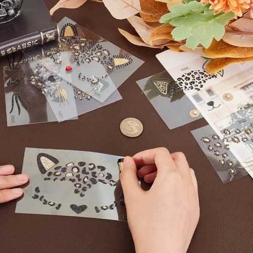 OLYCRAFT Crystal Cat Face Jewels - 6 Sheets Leopard Rhinestone Stickers