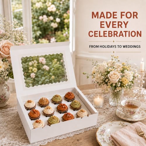 12 Count Cupcake Boxes with Window - 4PCS Clear Insert Holders