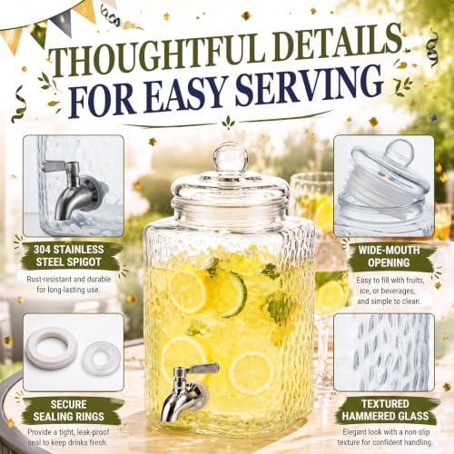 Tiangrid 3 Pack 1.5 Gallon Glass Drink Dispensers for Parties - Hammered Design