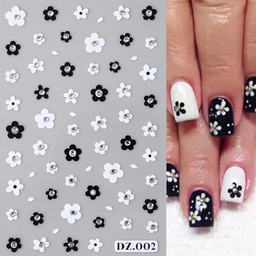 3D Rhinestone Bow Nail Stickers Red Black Flower Art Decals 6 Sheets