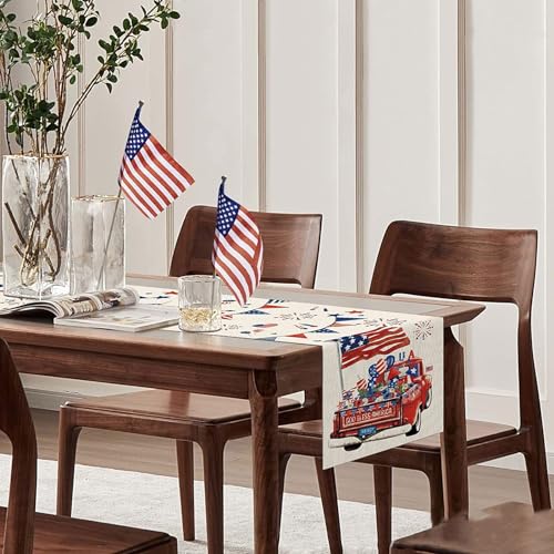 Patriotic 4th of July Table Runner 13x72 Inches - Linen Decor
