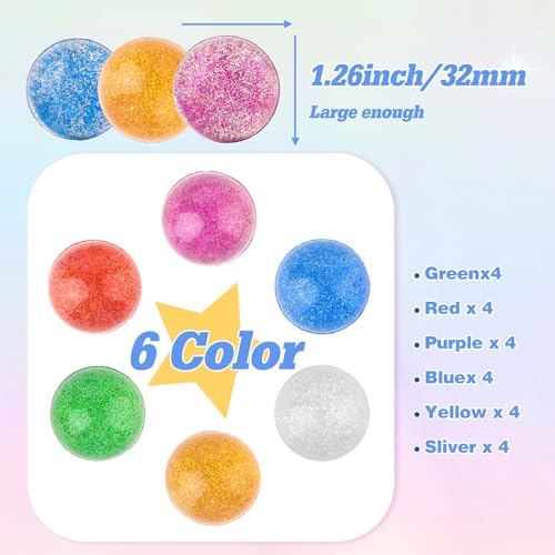 Ohanniewa 24 Pack Glitter Bouncy Balls - Bright 32mm Rubber Kids Toys - Color 5