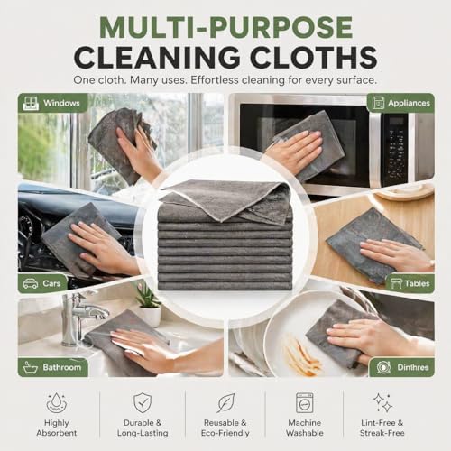 10-Pack Reusable Microfiber Magic Cleaning Cloths - 7.87x9.8in