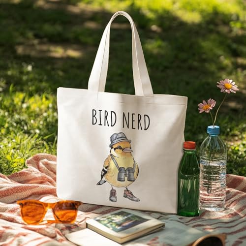 Bird Print Canvas Tote Bag - Reusable Polyester Shopping & Grocery Bag