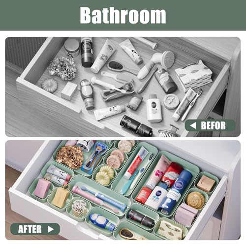 Homhut Green Drawer Organizer Bins 10 PCS for Makeup & Office