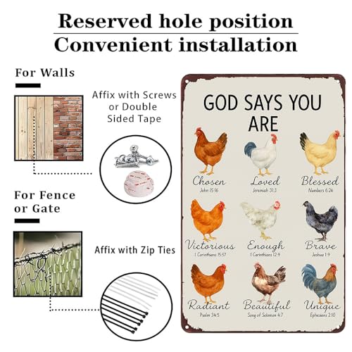 God Says You Are Amazing Chicken Tin Sign, 8x12 Farmhouse Wall Decor