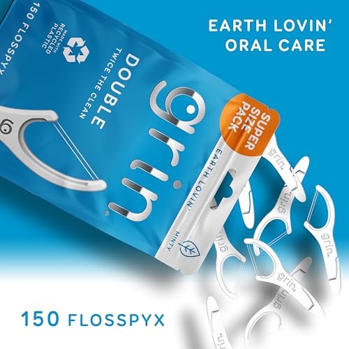 Grin Double Floss Picks, 150 Count, Mint Flavor, Recycled Plastic