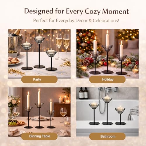 Smoke Gray Glass Candlestick Holders Set of 3 - Modern Minimalist