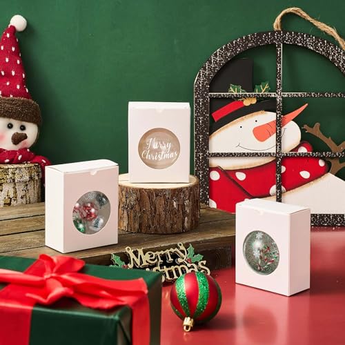 Christmas Ornament Gift Box Set - 20 Pack, 3.2 x 2 x 4.2 Inches, White, Transparent Window Design