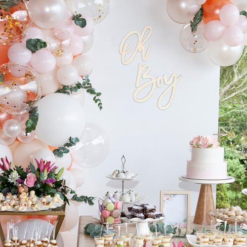 JTRF Oh Boy Wooden Sign for Baby Shower & First Birthday Decor - Natural Wood, Laser-Cut, DIY Paintable Wall Sign