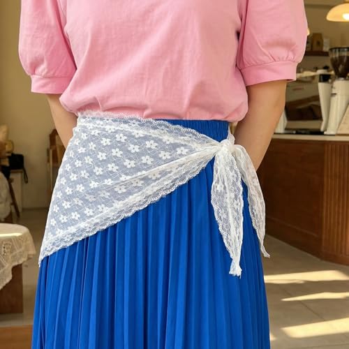 White Lace Floral Hair Scarf Bandana 2 Pack - Women Cute Headwrap