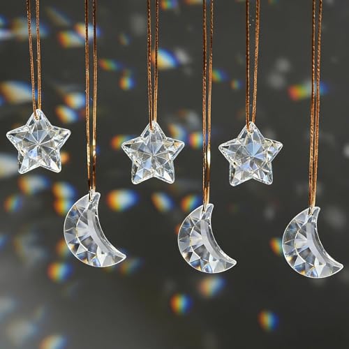 6pcs Clear Crystal Star & Moon Prisms Ornaments for Ramadan