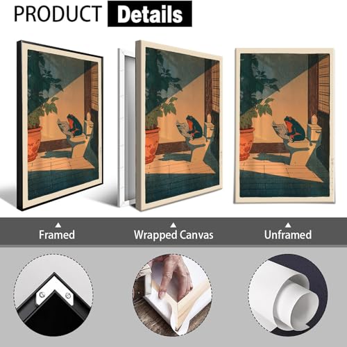 Funny Frog Reading Newspaper Canvas Poster Retro Bathroom Wall Art 8x12in