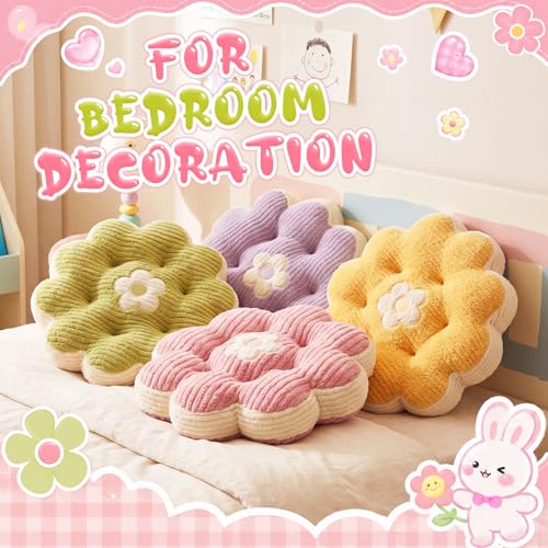 Colorful Flower Floor Pillow Cushion Set - 15.75 Inch Plush Kid & Petals