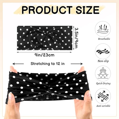 ZhouBoat 6Pcs Polka Dot Headbands for Women Non Slip Elastic Hair Bands