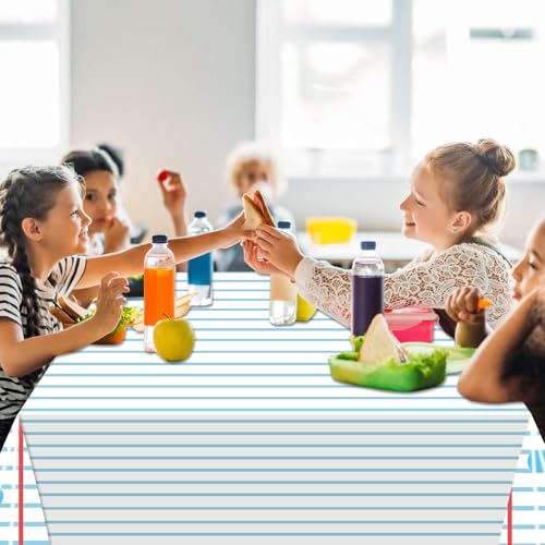 Blue White 3-Piece Plastic Tablecloths for Back to School Events