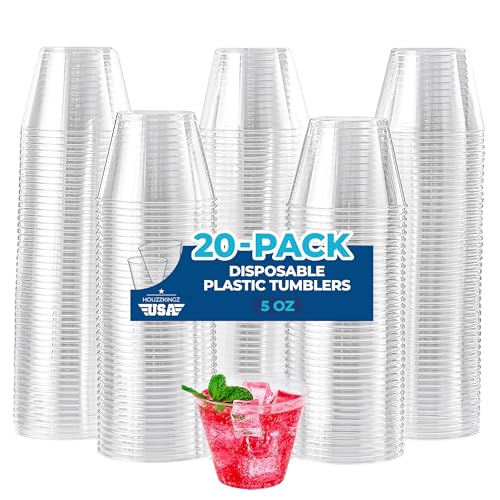 HOUZZKINGZ 5 oz Clear Plastic Cups - Disposable Water & Cocktail Glasses