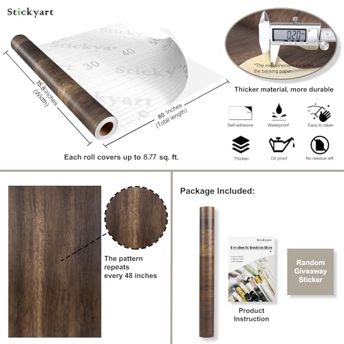Stickyart Rustic Brown Wood Grain Contact Paper, 15.8" x 80" Vinyl Film