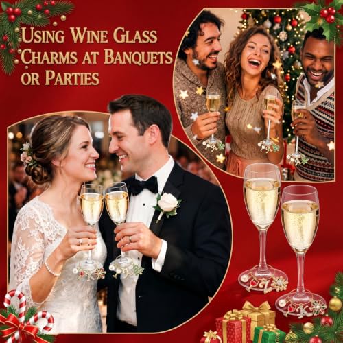 Landical 48-Piece Wine Glass Charms Kit - Red Green Christmas Style
