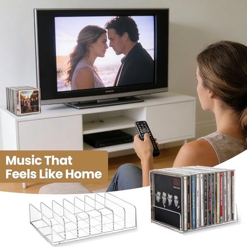 Clear Acrylic CD Organizer Rack 2-Pack Holds 28 Jewel Cases Media Storage