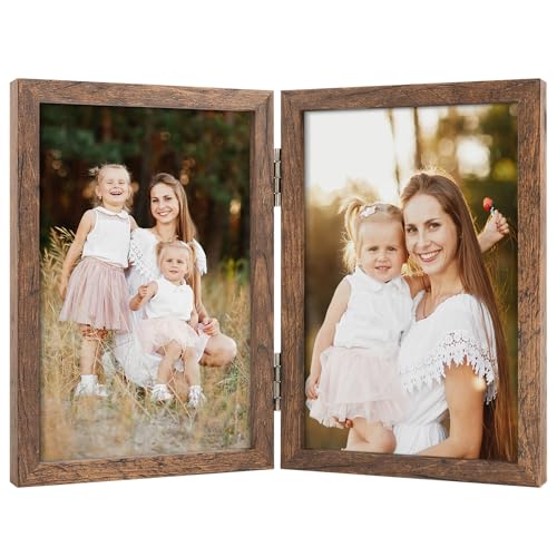 Double 4x6 Picture Frame - Brown MDF Tabletop Display