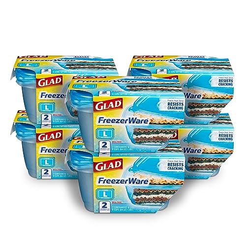 Glad FreezerWare Containers, Large Rectangle, 64 Oz, 2 Count (Pack of 6)