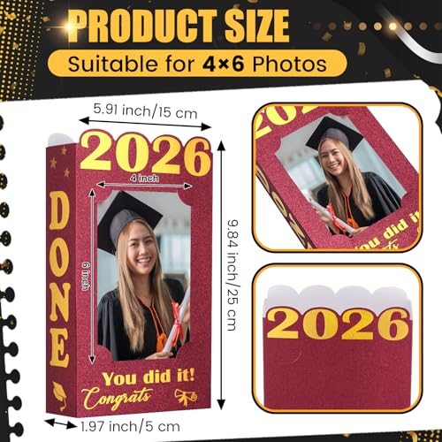 2026 Graduation Photo Frame Centerpieces - 12 Pack Red Glitter