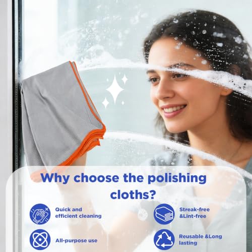 Puomue 12-Pack Microfiber Glass Cleaning Cloths, 320GSM Streak-Free Towels