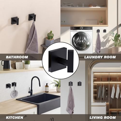 TVEDX Matte Black Stainless Steel Square Towel Hooks - 2 Pack