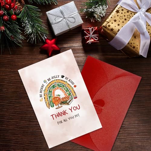 JUESMOS Teacher Christmas Card with Envelope, Thank You Greeting Card