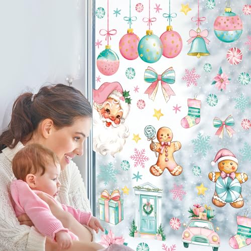 Christmas Window Clings Set - 9 Sheets Holiday Reusable Stickers for Windows, Mirrors & Glass Decor