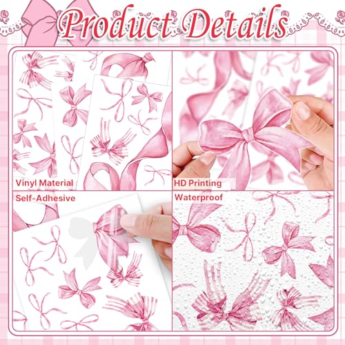 Pink Bow Wall Stickers - 50 PCS Peel and Stick Bow Decals