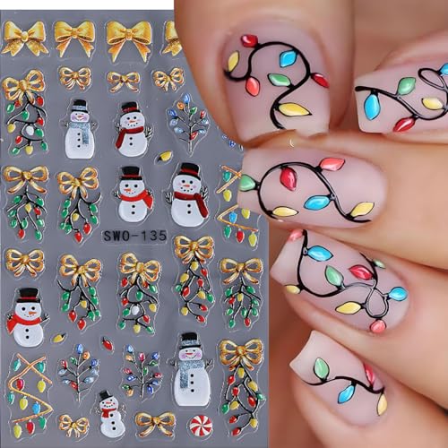Christmas 3D Embossed Nail Art Stickers Winter Holiday Decals - 3Pcs