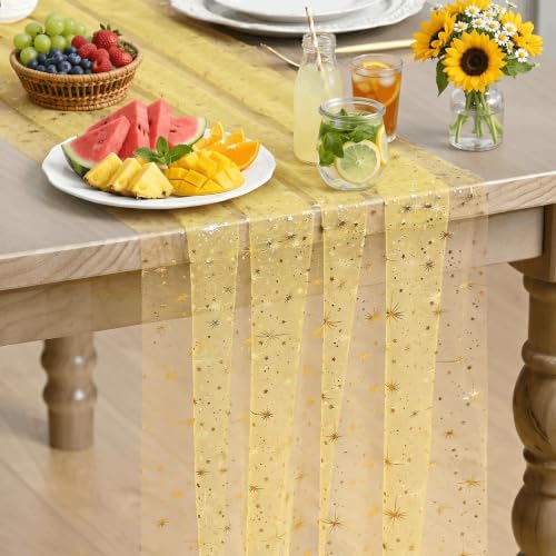 Yellow Gold 28 x 120 Inch Reversible Glitter Sheer Table Runner for Wedding Holiday Party
